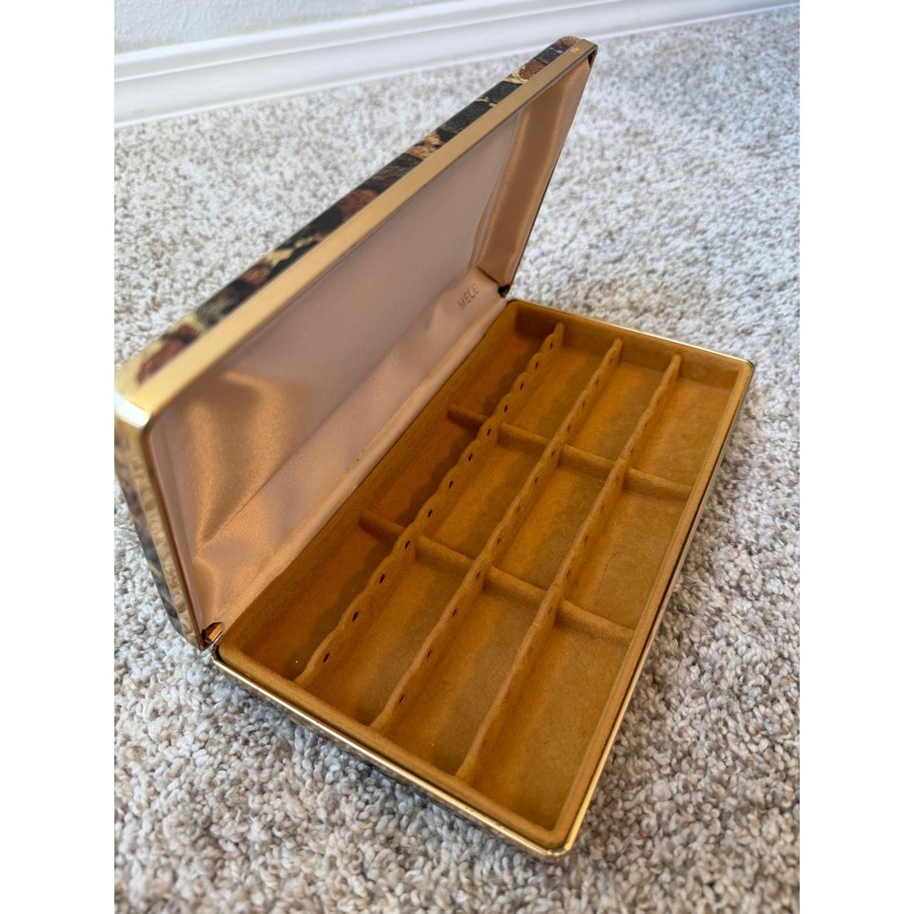Mele Vintage Travel Jewelry Box Case Gold Tortoiseshell Abstract Splatter MCM - Picture 2 of 8